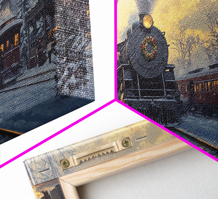 Christmas Train Station Framed Canvas Print, Snowy Train Scene Art, Vintage Christmas Decor, Holiday Wall Art, Best Christmas Gift