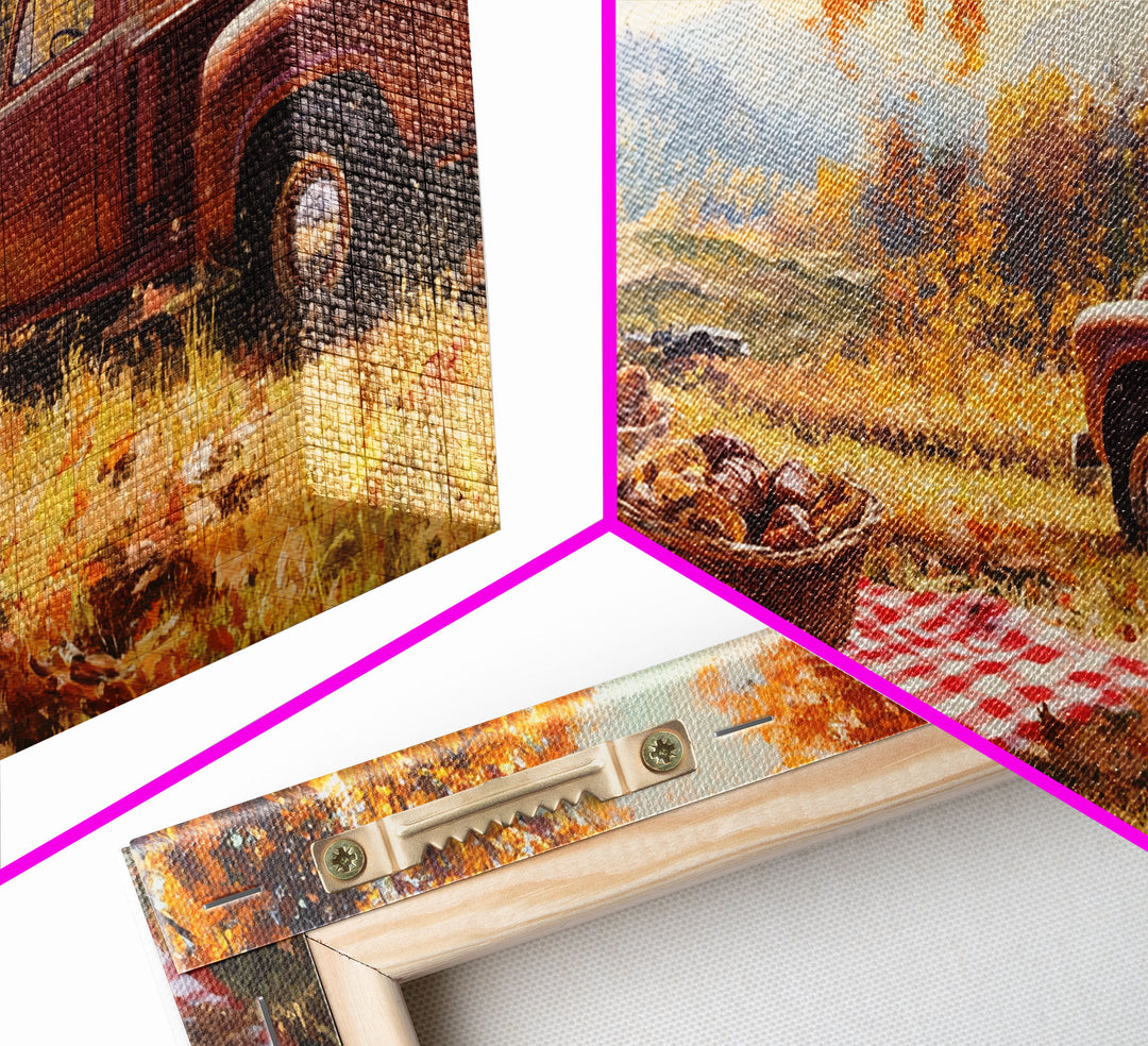 Fall Picnic Afternoon Framed Canvas Print, Rustic Farmhouse Decor, Autumn Country Landscape Art, Modern Farmhouse Wall Art, Seasonal Gift