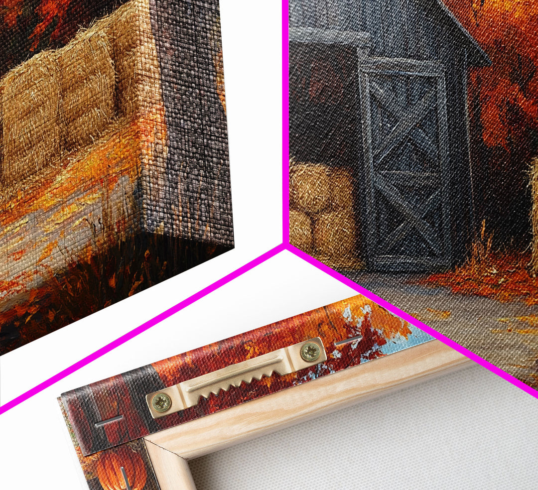 Fall Barnyard with Pumpkins Framed Canvas Print Farmhouse Decor, Fall Art Print, Rustic Home Decor, Seasonal Gift Wall Art