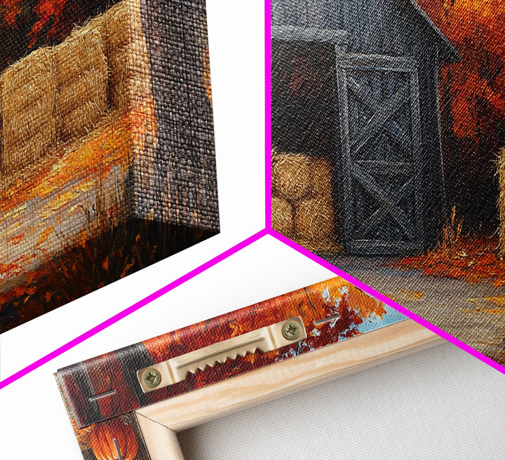 Fall Barnyard with Pumpkins Framed Canvas Print Farmhouse Decor, Fall Art Print, Rustic Home Decor, Seasonal Gift Wall Art