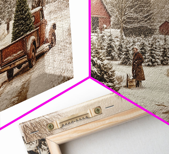 Rustic Christmas Tree Farm Framed Canvas Print - Perfect Vintage Farmhouse Christmas Decor and Winter Home Wall Art
