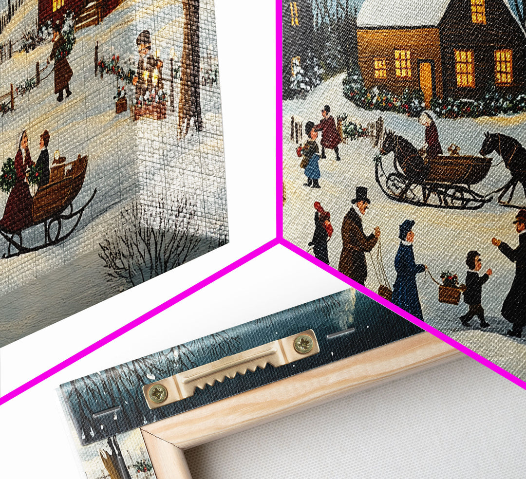 Colonial Village Christmas Scene Framed Canvas Print - Charming Christmas Wall Art and Vintage Holiday Decor 2024 Christmas Gift
