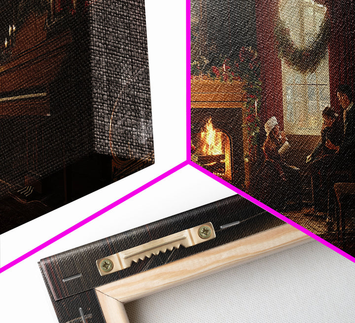 Victorian Christmas Living Room Framed Canvas Print - Elegant Christmas Decor with Vintage Holiday Charm and Indoor Wall Art