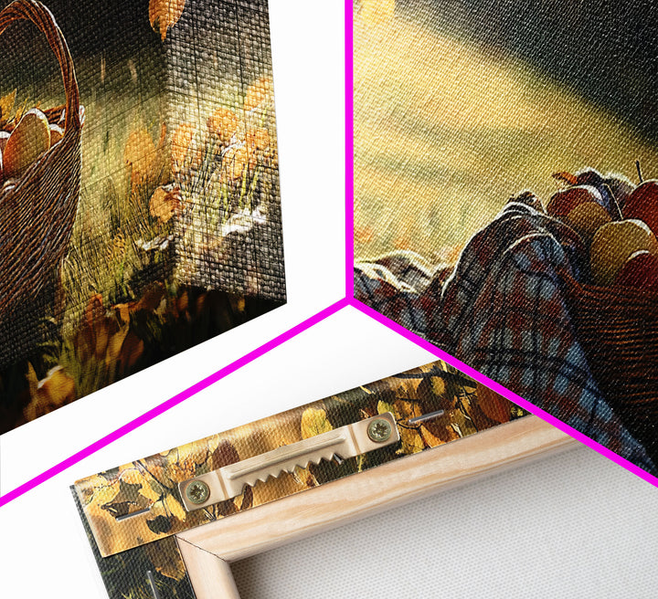 Basket of Apples Framed Canvas Print, Cozy Fall Farmhouse Wall Art, Country Autumn Decor, Best Gift for Her, Seasonal Harvest Scene Art