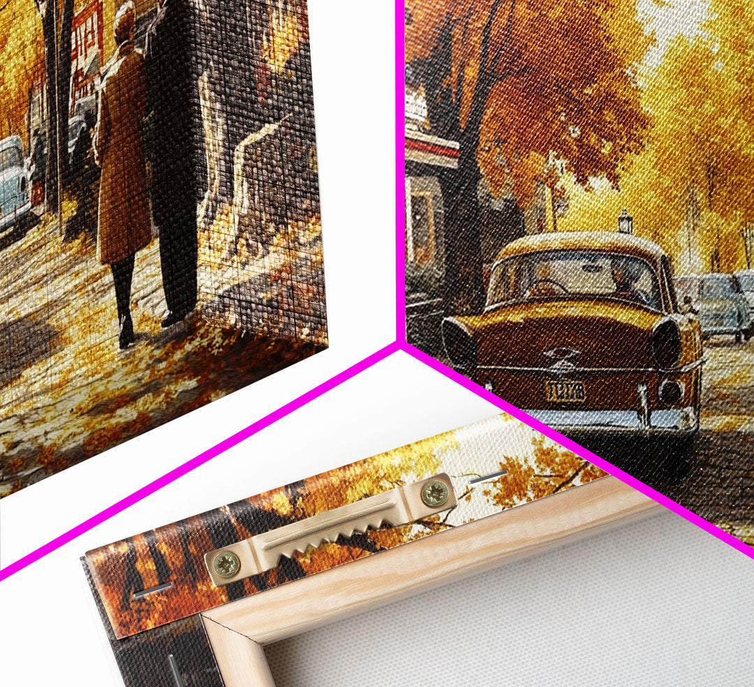 Retro Autumn Village Scene Framed Canvas Print, Cozy Fall Farmhouse Wall Art, Decor Gift Idea, Vintage Country Town Art, Best Fall Gift