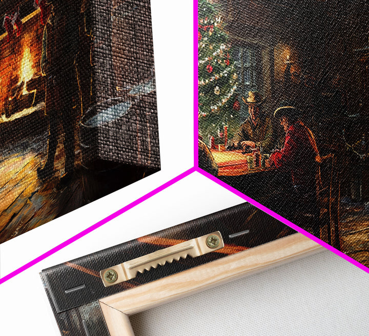 Rustic Cowboy Christmas Framed Canvas Print with Holiday Tree, Vintage Christmas Scene Art, Cozy Farmhouse Holiday Decor Gift Idea