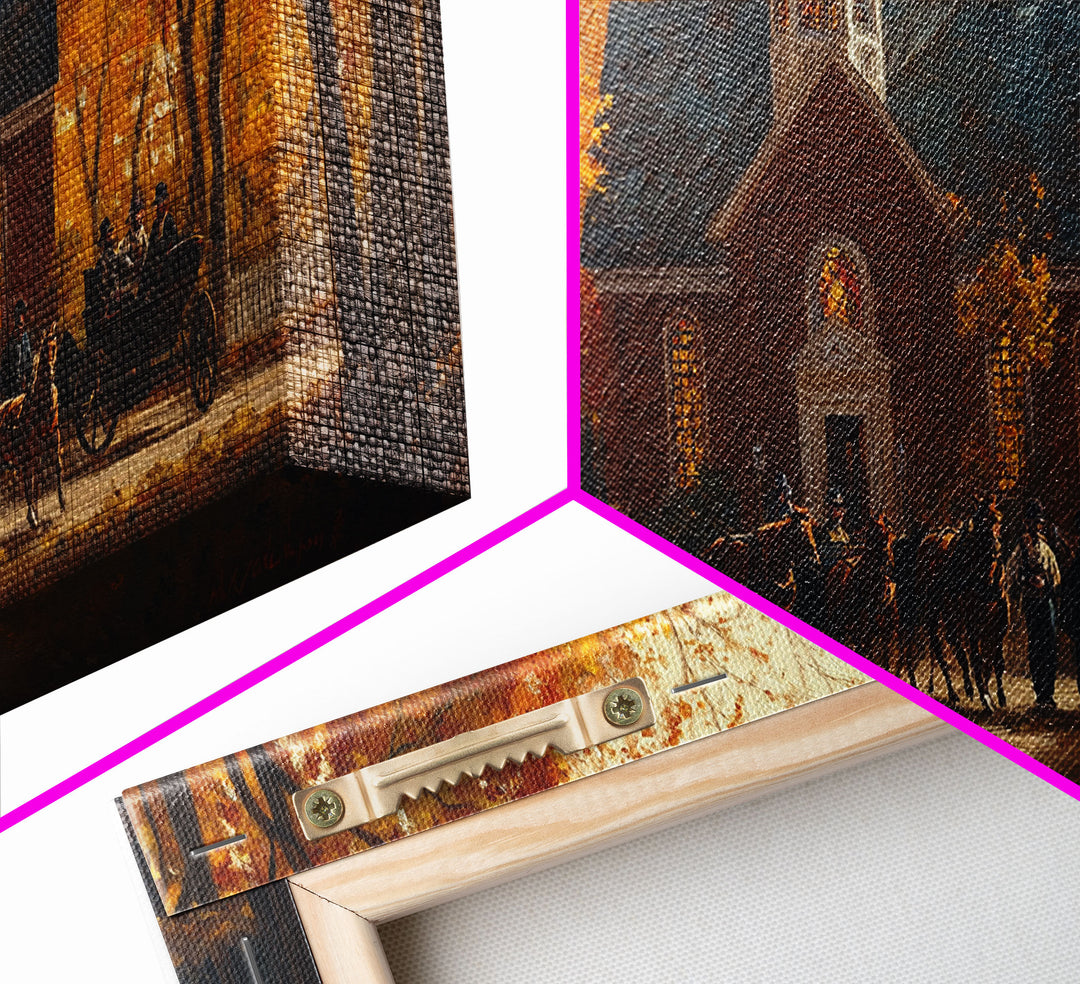 Beautiful Country Church in Autumn Scene Framed Canvas Print Fall Art, Rustic Autumn Church Scene, Vintage Wall Art Home Decor