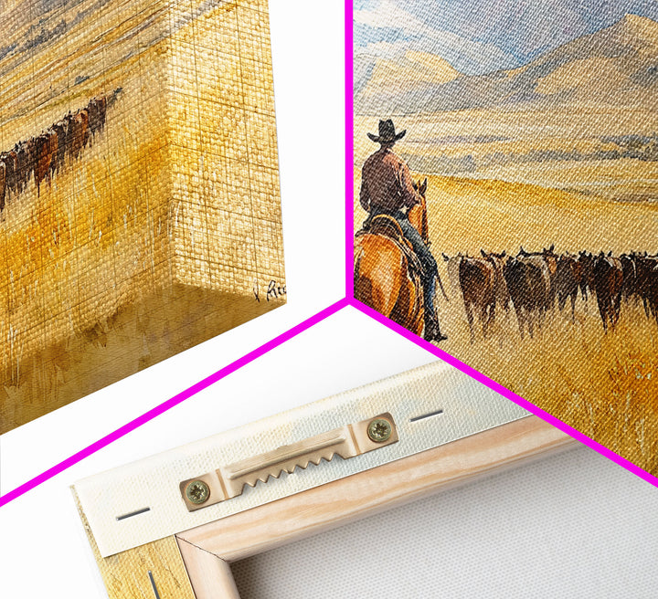 Cowboy On Snowy Path Framed Canvas Print Tall Art Winter Wonderland Western Christmas Decor Rustic Winter Wall Art Gift Cowboy Holiday Gift