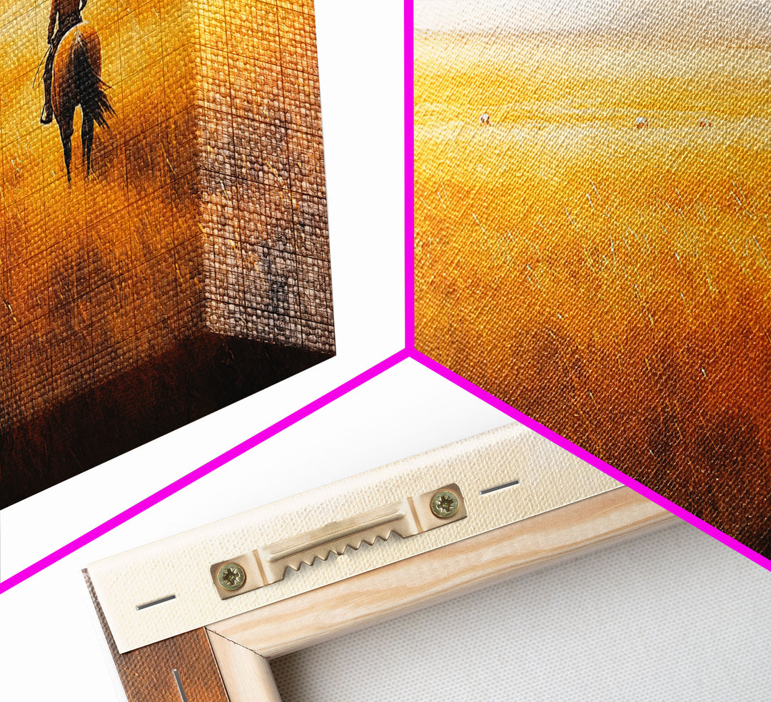 Herding Cattle Across Plains Framed Canvas Print Tall Art Rustic Autumn Landscape Western Country Decor Fall Home Wall Art Farmhouse Gift