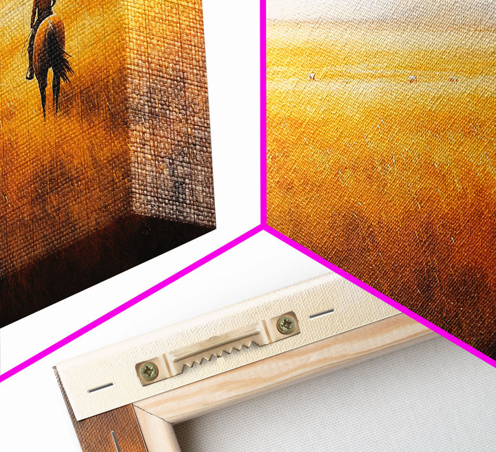 Herding Cattle Across Plains Framed Canvas Print Tall Art Rustic Autumn Landscape Western Country Decor Fall Home Wall Art Farmhouse Gift