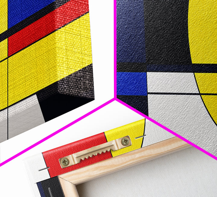 Blue, Yellow and Red Abstract Cubism Art, Framed Canvas Print, Modern Art, MCM Inspired Home Decor