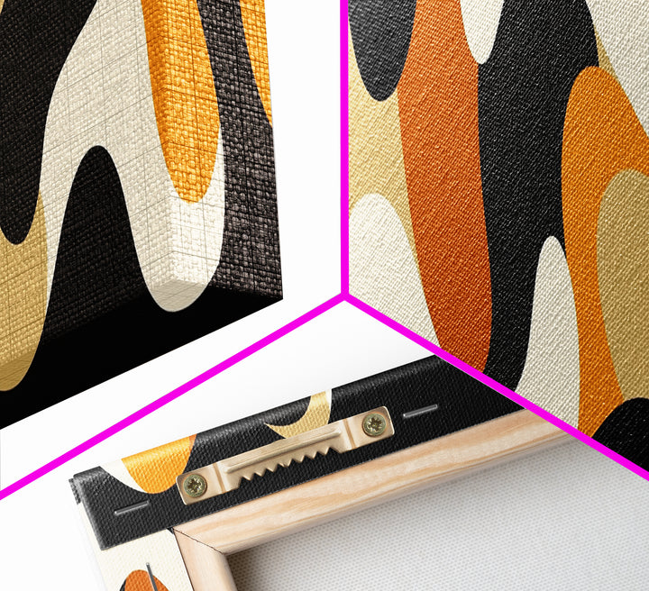 Amber Waves - Framed Canvas Print - Boho Abstract Wall Art - Modern Home Decor - MCM Style Black Background Wall Art