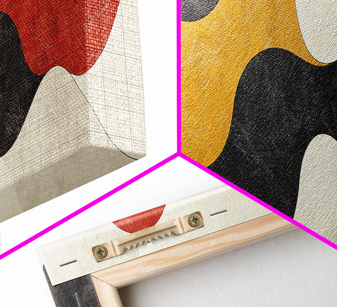 Neutral Abstract Geometric Shapes Pattern Print, Panoramic Wall Art, Extra Wide Minimalist MCM Home Decor