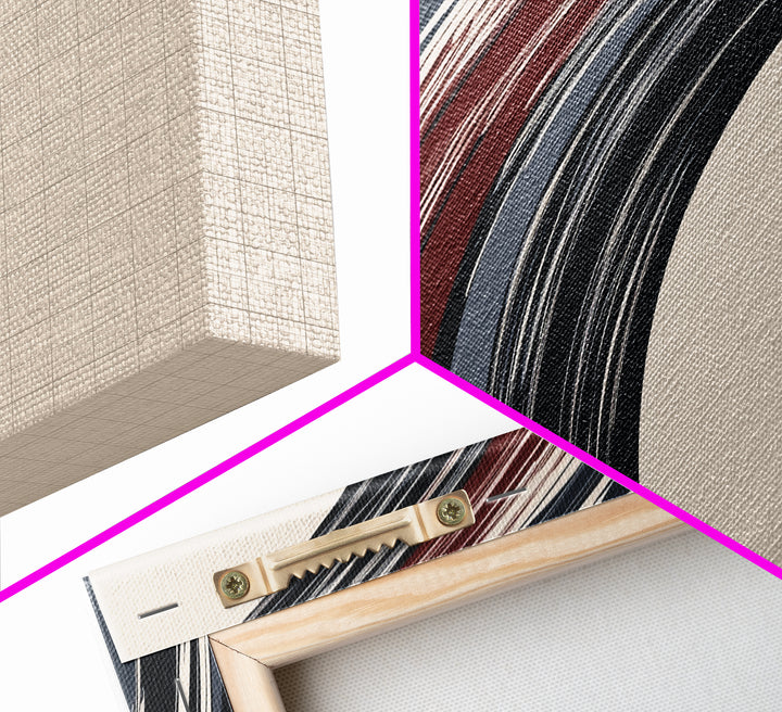 Abstract Line Art - Grey, Black and Brown Lines - Framed Canvas Print - MCM Style Abstract Wall Art, Extra Wide Art