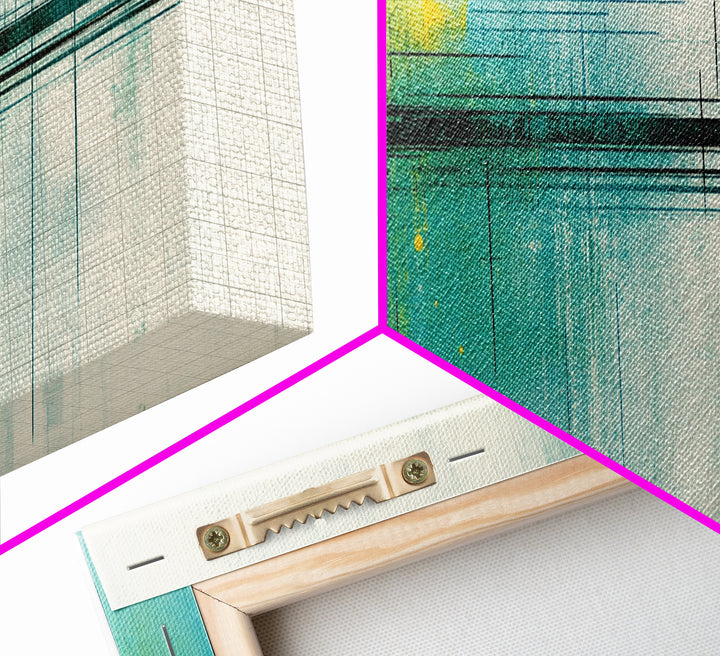 Abstract Sunset Painting Print, Panoramic Wall Art, MCM / Mid Century Modern Wall Art, Turquoise and Orange Sunset Painting, Cubism Sunset Art