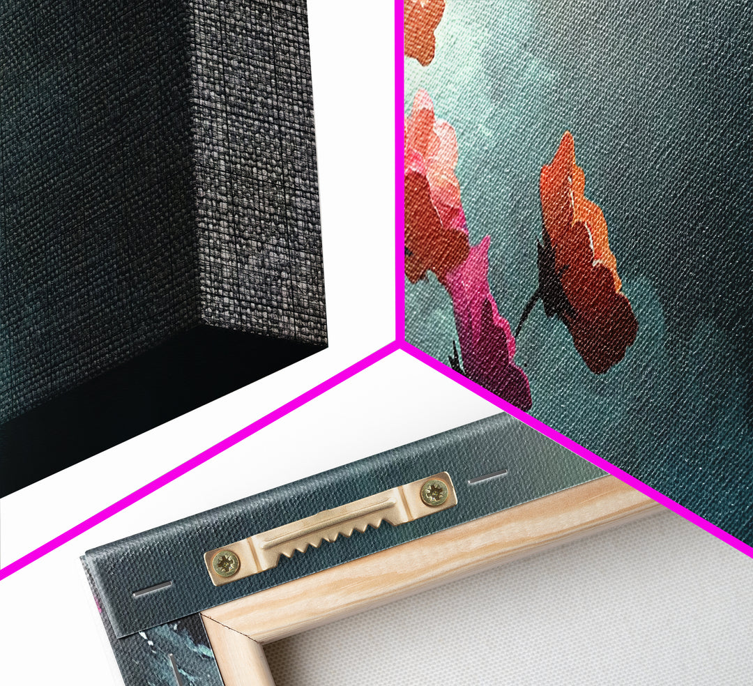 Beautiful Wild Flowers In The Clouds, Mountain Painting Canvas Print, Moody Decor, Muted and Subdued Wall Art, Centerpiece Art