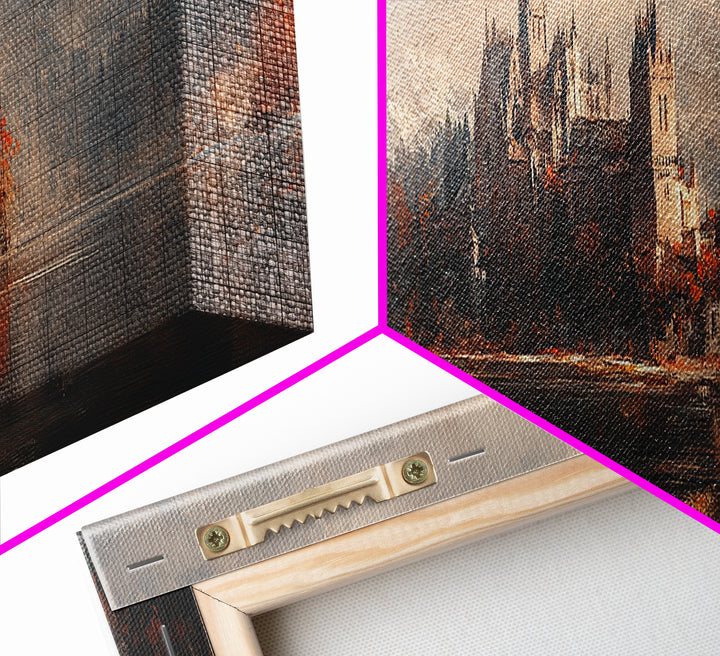 Dark Moonlit Gothic Castle, Framed Canvas Print, Dark Fantasy Painting, Dark Academia, Ready To Hang Art, Moody Decor