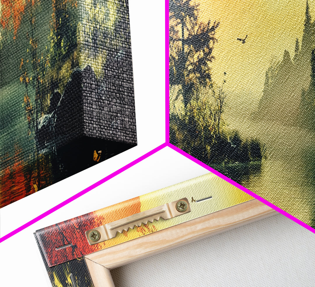 Dark and Moody Landscape, Sunset in the Valley, Framed Canvas Print, Original Artwork Gift Idea, Horizontal Print, Above Sofa, Lake House Decor, Lake Art