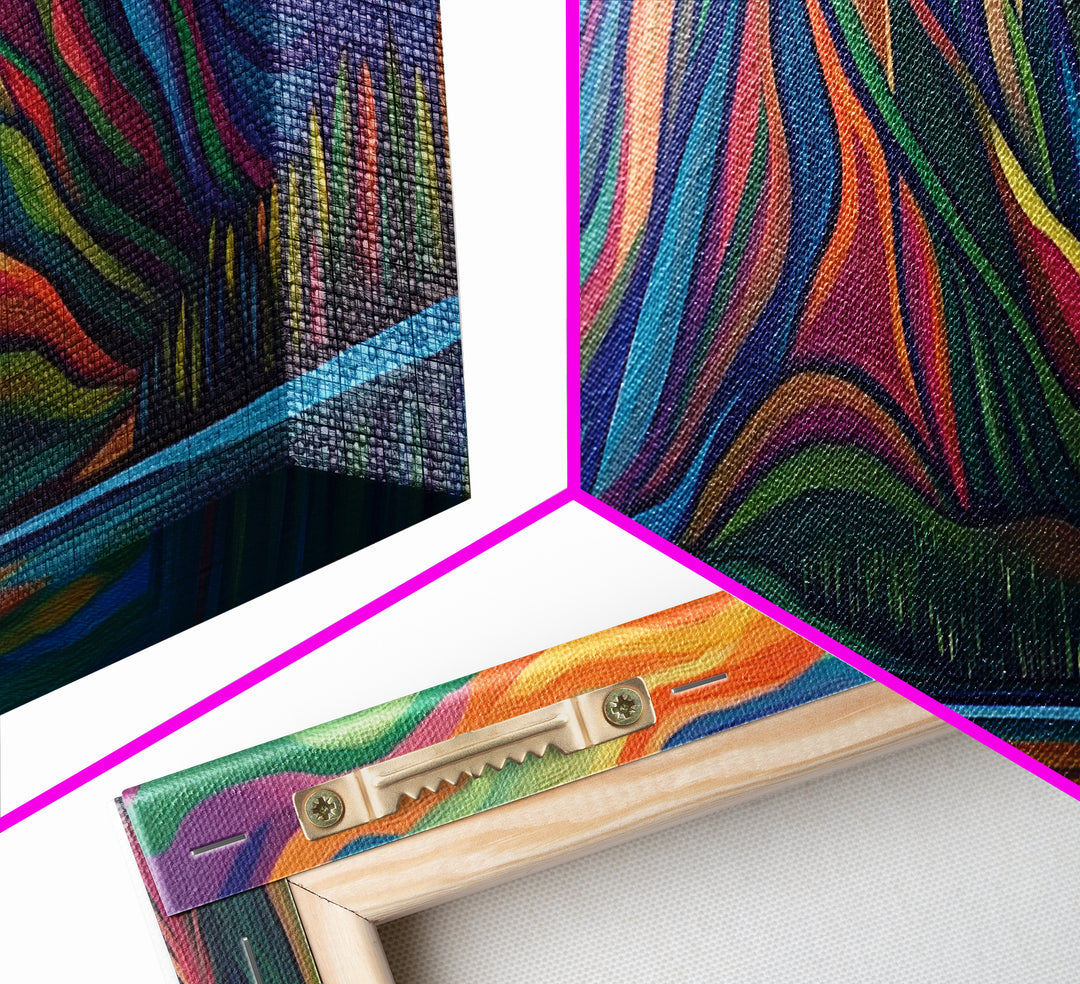 Abstract Mountain Painting Print, Stained Glass Style Art, Surrealist Landscape Painting, Abstract Landscape Painting Wall Art