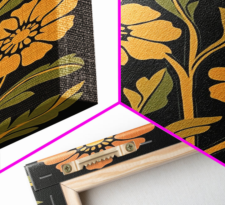 Abstract Geometric Flowers, Minimalist Botanical Floral Canvas Wall Art Print, Mid Century Modern Boho Decor, Neutral Subdued Flower Art