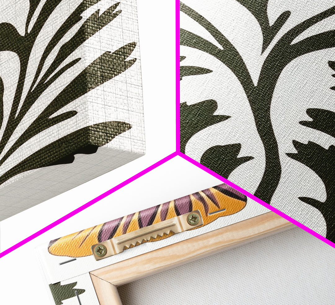 Abstract Botanical Wall Art, Framed Canvas Print, Purple Flowers on White Background