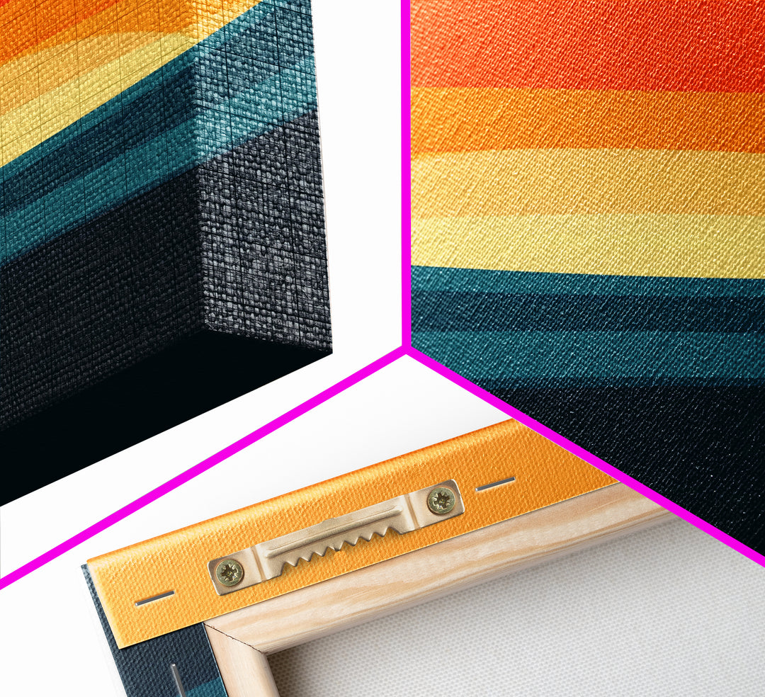 Art Deco Sunset Framed Canvas Print, MCM Style Wall Art Living Room Decor, Abstract Modern Art