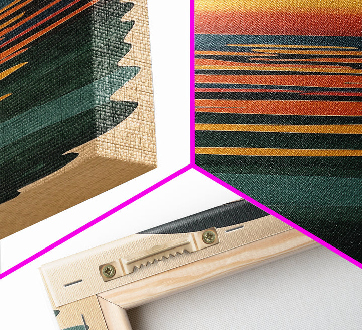 Art Deco Sunset Over The Ocean, Minimalist Home Decor Canvas Print, Emerald Green Ocean With Sunrise, Boho Art