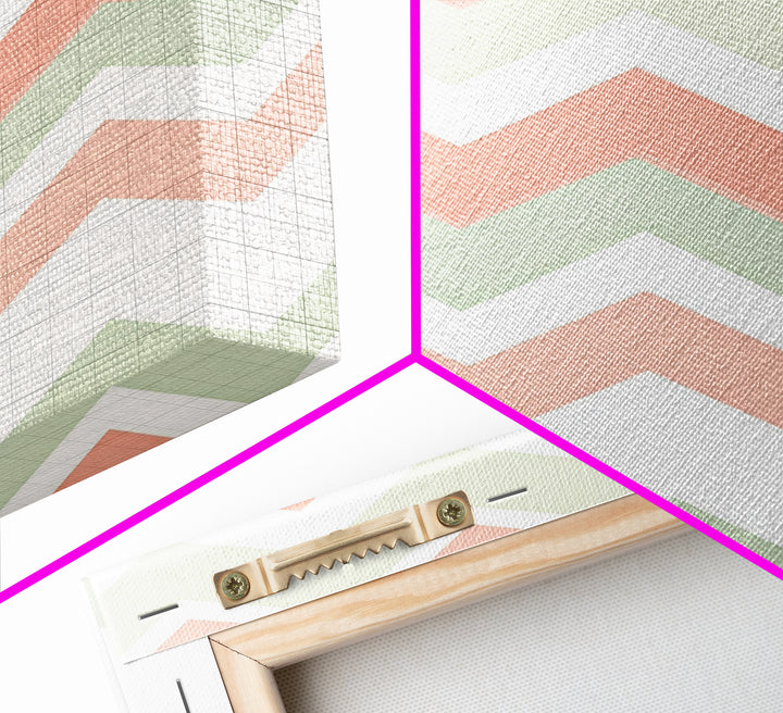 Pink and Mint Green Chevrons, MCM style Mid Century Modern Home Decor, Framed Canvas Print, Whimsical Wall Art