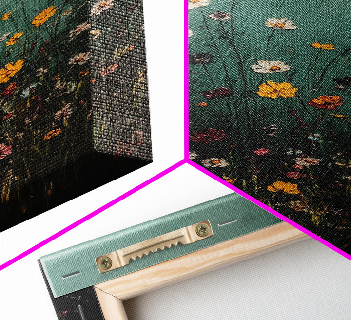 Dark & Moody Wild Flowers Print, Framed Canvas, Boho Decor, Wildflowers in a Rain Storm, Modern Farmhouse, Rustic Decor