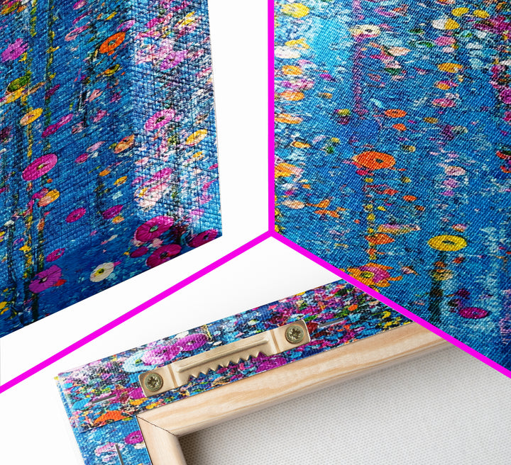 Botanical Wall Art Framed Canvas Print, Bright Blue Wild Flower Painting Print, Flower Painting, Girls Room Decor, Gift For Her