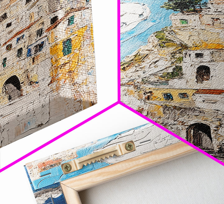 Boho Style Minimalist Wall Art - Italian Seaside Village Canvas Print - Retro Vacation Decor, Vacation Gift Idea