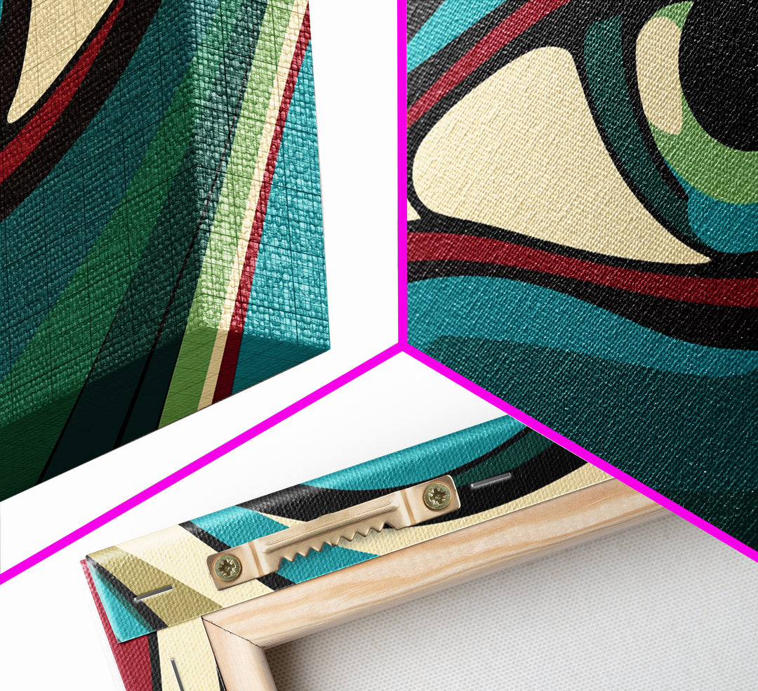 Abstract Painting of a Human Eye Framed Canvas Print, Retro Art Deco Style Art, Eclectic Decor, Kitsch Wall Art