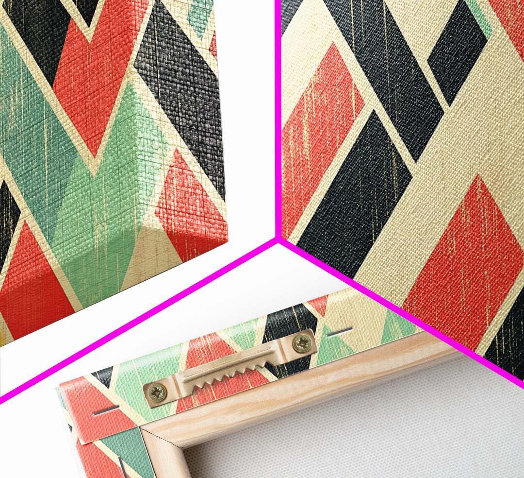 Abstract Mid Century Modern Chevrons, Framed Canvas Print, MCM Style Home Decor