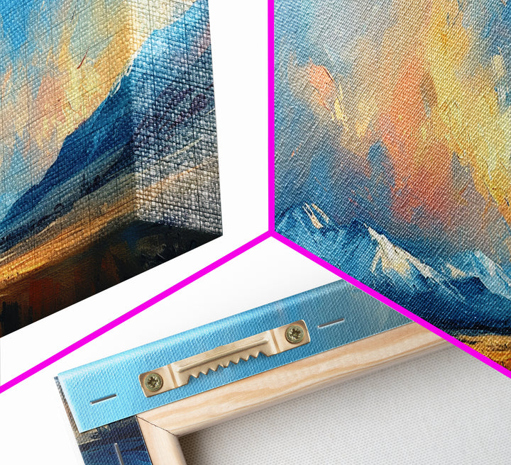 Panoramic Mountain Landscape Painting Print, Oil Painting Of Wyoming Mountains, Antique Style Art Print, Walnut Frame Art