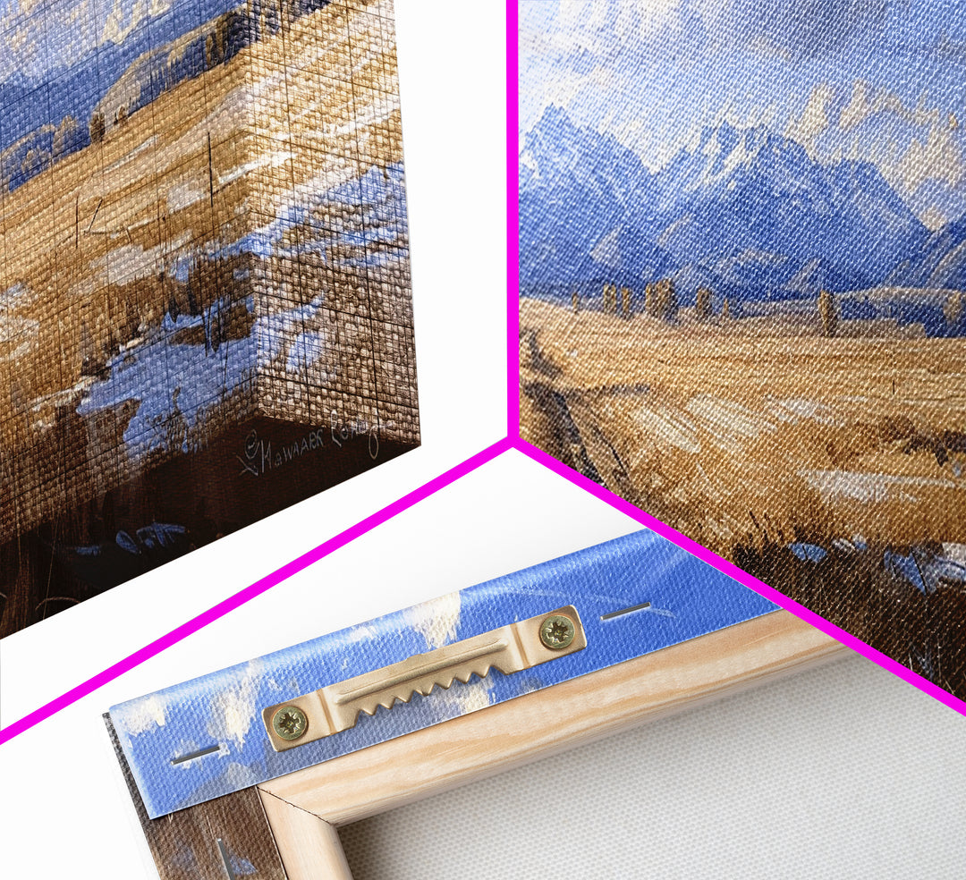 Dirt Roads of Wyoming Framed Canvas Print, Oil Painting Print, Panoramic Extra Wide Large Format Living Room Wall Decor