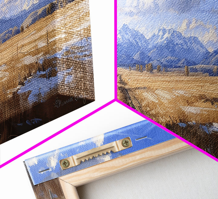 Dirt Roads of Wyoming Framed Canvas Print, Oil Painting Print, Panoramic Extra Wide Large Format Living Room Wall Decor