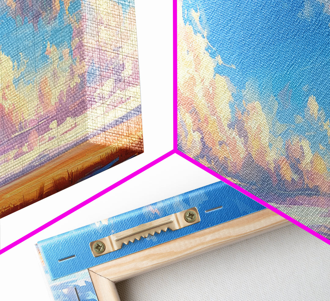 Panoramic Oil Painting Print of A Cloudy Sky Framed Canvas Print, Boho Minimalist Home Decor, Guest Room Wall Art