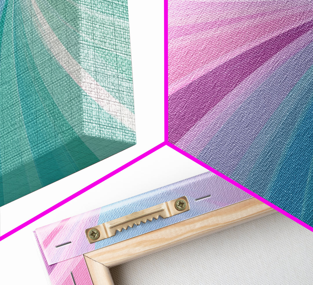 Pastel Highway Framed Canvas Print, Retro Wall Art, Mid-Century Modern Abstract Art