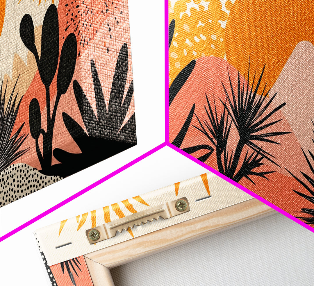 Abstract Southwest Style Wall Art Framed Canvas Print, Cactus and Desert Sunset