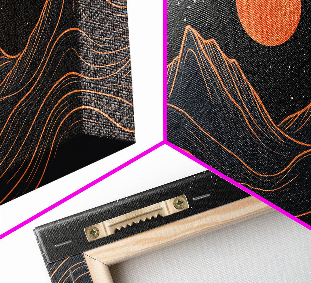 Blood Moon Over a Desert Landscape, Dark and Moody Decor, Framed Canvas Print, Pueblo Style Southwestern Art