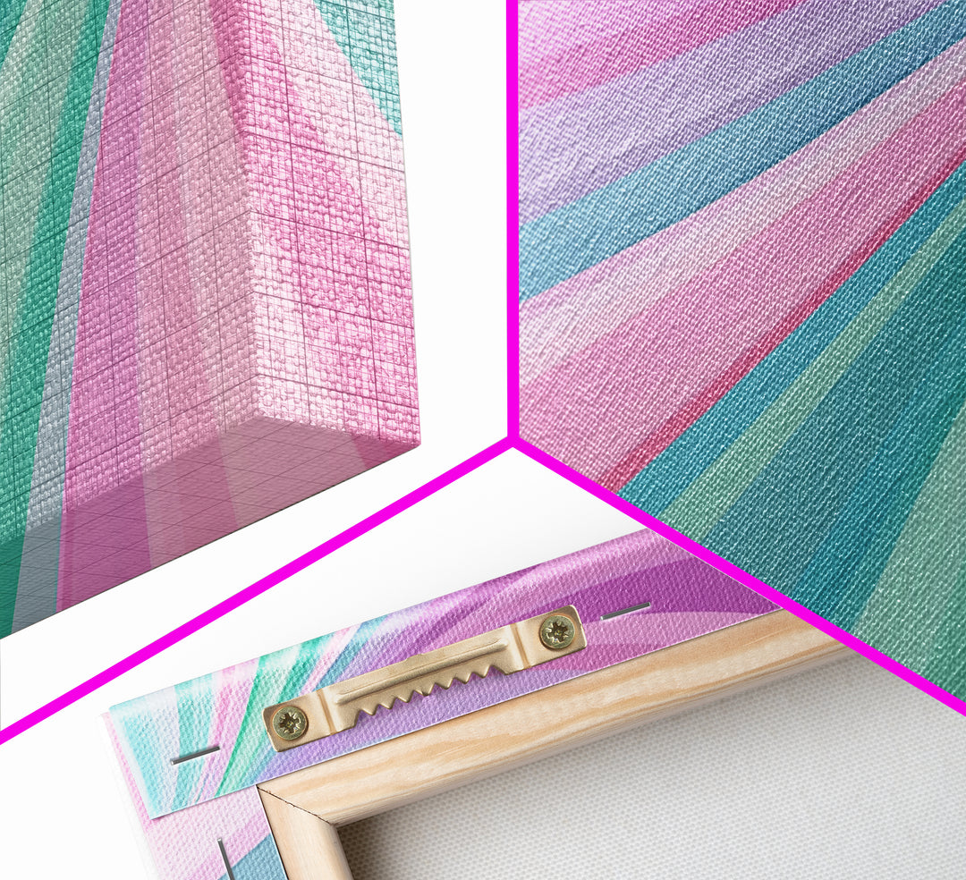 Pink Blush and Turquoise Abstract MCM Style Wall Art Framed Canvas Print, Trendy Preppy Wall Decor, Mid-Century Modern Abstract Decor