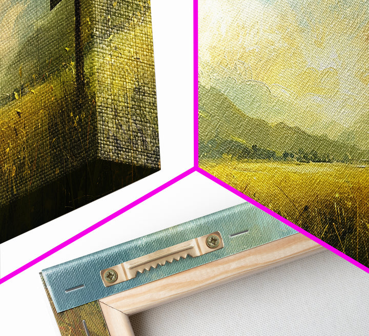 Cross In a Field Of Grass Framed Canvas Print, Christian Wall Art, Landscape Painting, Faith Decor, Cross Painting