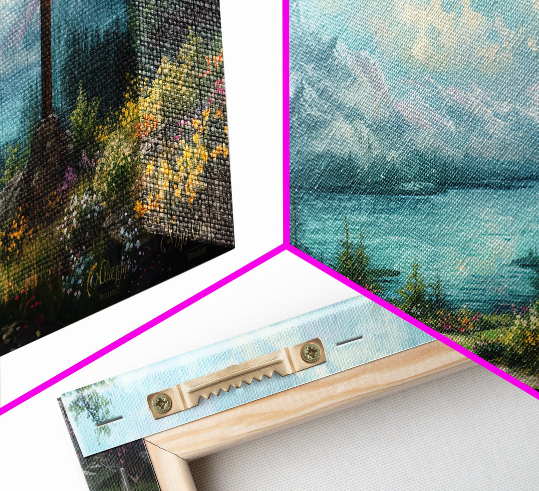 Cross In The Mountains Framed Canvas Print, Christian Faith Wall Art, Beautiful Landscape Painting