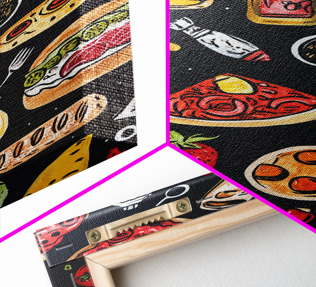 Cute Funky Kitchen Art, Kawaii Wall Art, Kawaii Decor, Restaurant Decor, Kitchen Painting, Dining Room Wall Art, Pizza, Hot Dogs Etc