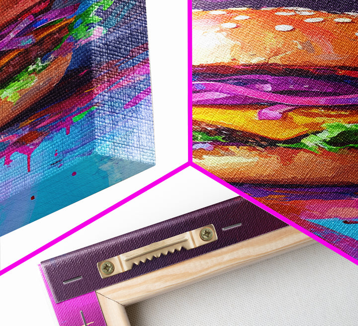 Cheeseburger Oil Painting Canvas Print, Hamburger Wall Art, Kitchen Painting, Kitchen Wall Art, Food Print, Restaurant Decor