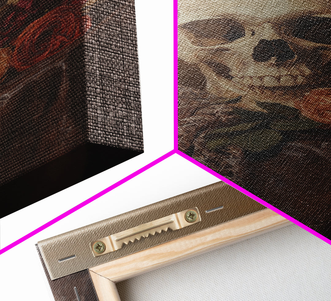 Dark Macabre Wall Art, Framed Canvas Print, Still Life Of a Skull and Roses, Dark Academia Decor, Halloween Art, Halloween Painting, Goth Art