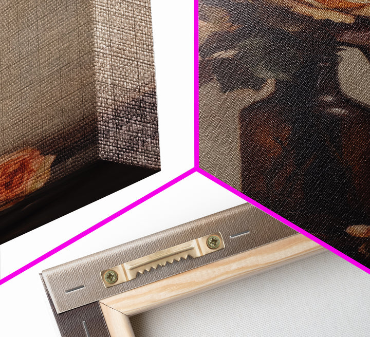 Roses in a Wine Bottle Oil Painting Print, Still Life of Roses, Rose Painting, Rose Art, Moody Decor, Subdued Art