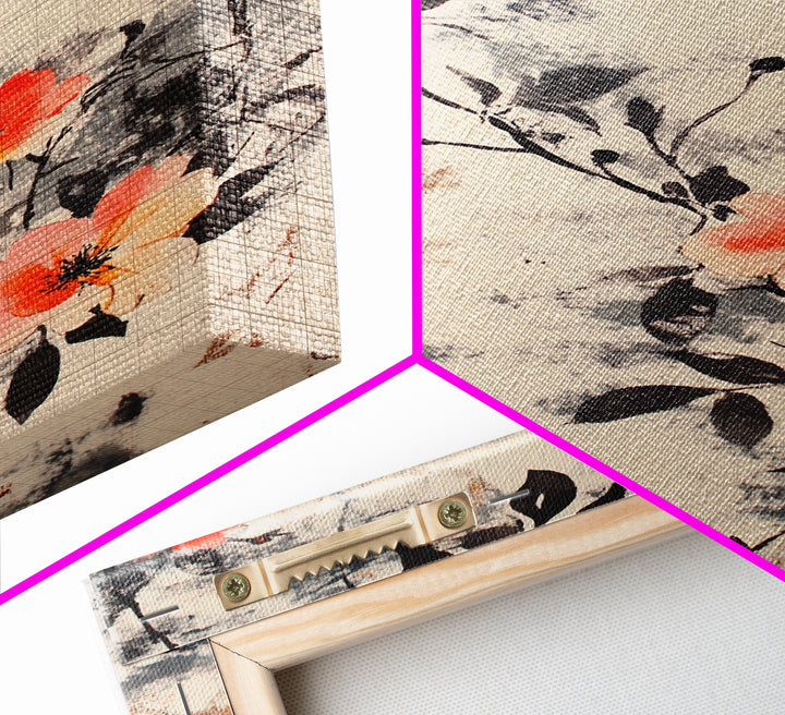 California Poppy Wall Art Framed Canvas Print, Wood Framed Art, Floral Pattern, Flower Painting Farmhouse Wall Art