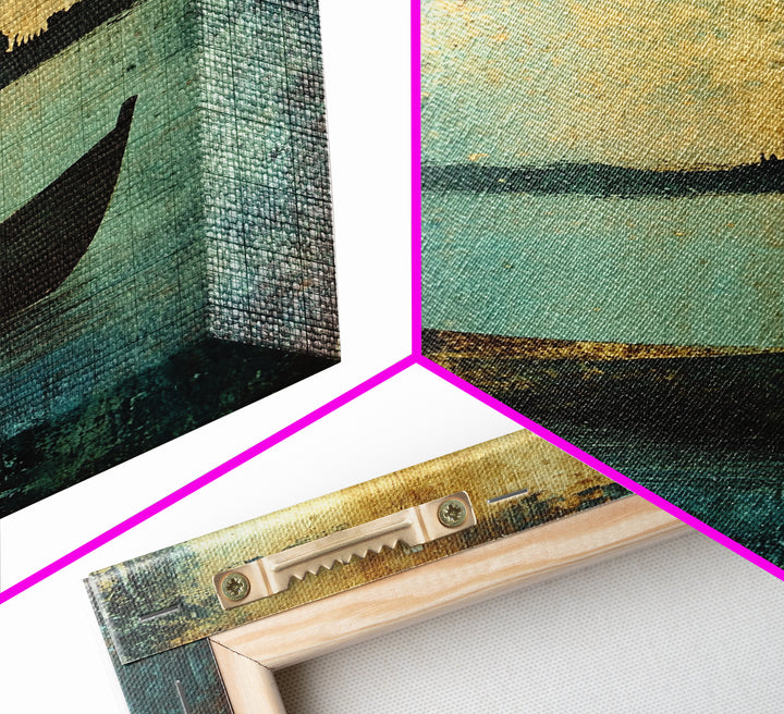 Canoe on the Lake Framed Canvas Print, Nautical Decor, Lakehouse Art, Abstract Lakehouse Painting, Lake Decor