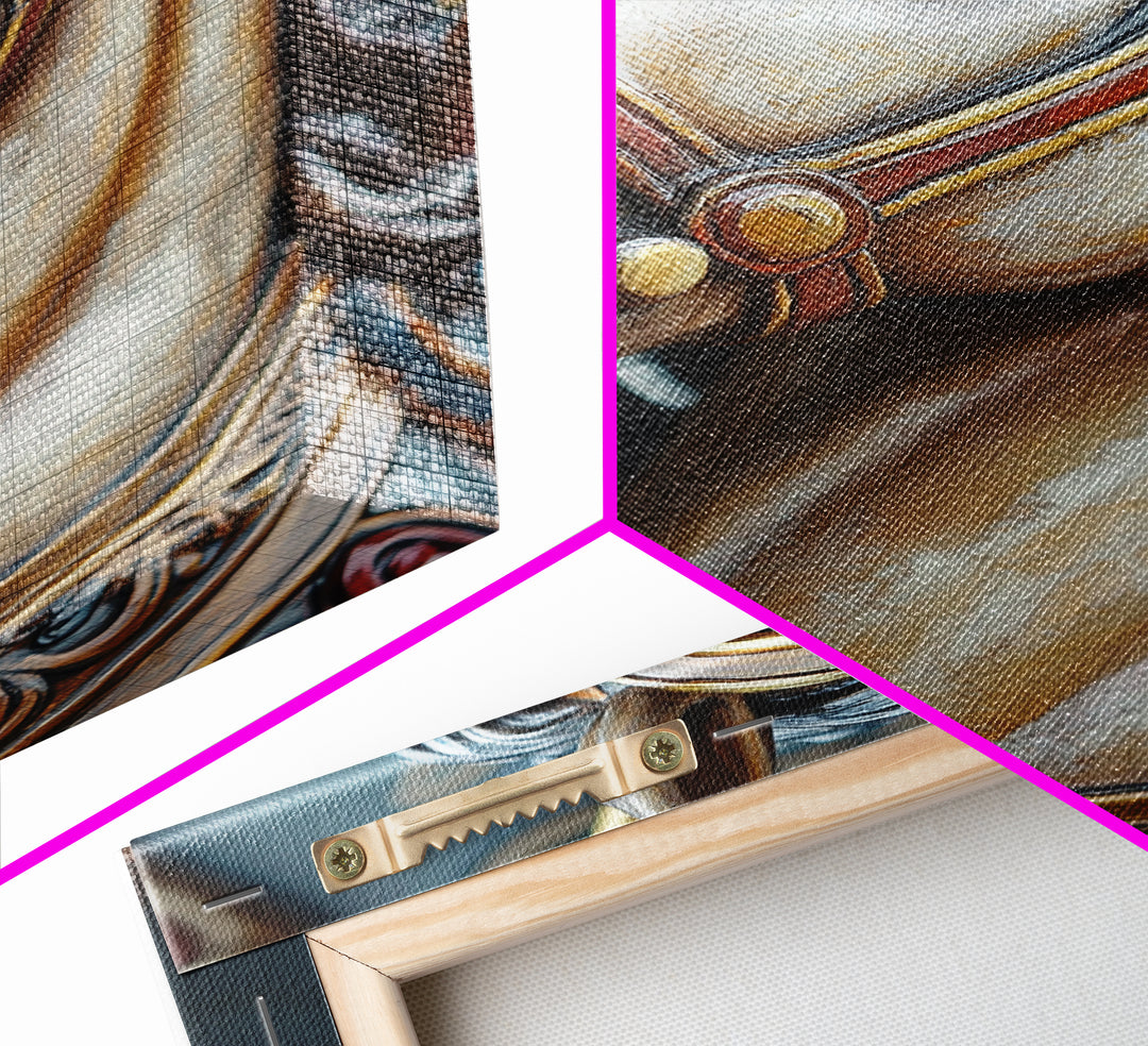 Creepy Carrousel Horse Framed Canvas Print, Nursery Decor, Wood Framed Wall Art Home Decor